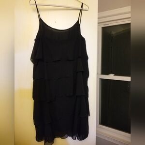 Black Midi Ruffle Layered Dress